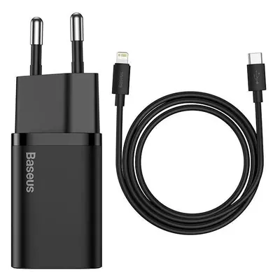 Nabíječka do sítě Baseus Super SI set adaptéru USB-C 20W a kabelu USB-C do Lightning 1m, černá