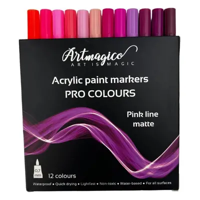 Popisovače Artmagico Pro Pink Line akrylové fixy, růžové odstíny, 12 ks