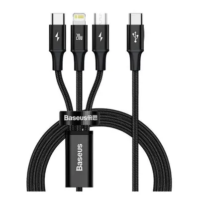 Baseus Rapid Series datový kabel 3v1 USB-C (Micro + Lightning + USB-C) PD 20W 1,5m černá