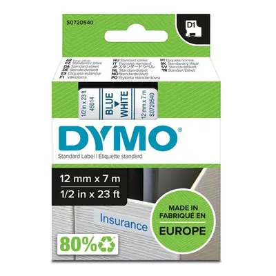 Dymo originální páska do tiskárny štítků, Dymo, 45014, S0720540, modrý tisk/bílý podklad, 7m, 12