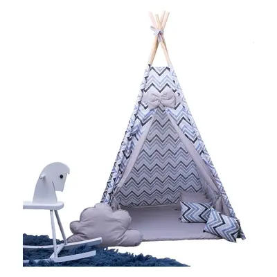 Dětský stan BabyTýpka teepee Cikcak blue grey