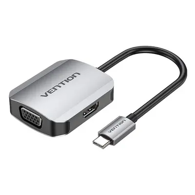 Redukce Vention USB-C to HDMI + VGA Converter 0.15M Gray Aluminum Alloy Type