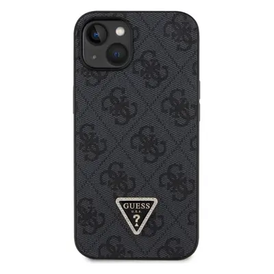 Kryt na mobil Guess PU 4G Strass Triangle Metal Logo Zadní Kryt pro iPhone 15 Black