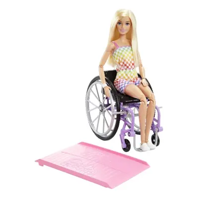 Panenka Barbie Modelka Na Invalidním Vozíku V Kostkovaném Overalu