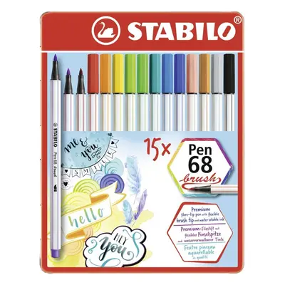 Fixy STABILO Pen 68 brush kovové pouzdro 15 barev