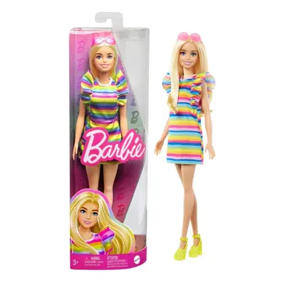 Mattel Barbie Modelka proužkované šaty s volány, HPF73