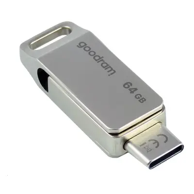 Goodram USB flash disk, USB 3.0, 64GB, ODA3, stříbrný, ODA3-0640S0R11, USB A / USB C, s otočnou 