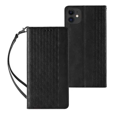 Pouzdro na mobil Magnet Strap knížkové kožené pouzdro na iPhone 13 mini, černé