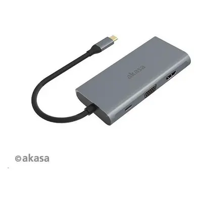 Dokovací stanice AKASA USB Type C 9 in 1 Dock (PD Type C, HDMI, VGA, 3 x USB3.0 Type A, RJ45, SD