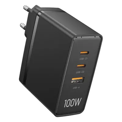 Nabíječka do sítě Vention Ultra 3-Port USB (C+C+A) GaN Charger (100W/100W/30W) Black