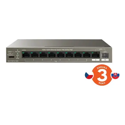 Switch Tenda TEG1110PF-8-102W 9xRJ45 1xSFP Gigabit Switch 8xPoE 802.3af/at, 10/100/1000Mbps, VLA