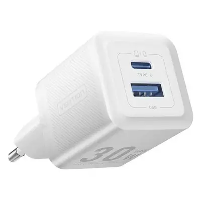 Nabíječka do sítě Vention 2-Port USB (C + A) GaN Charger (30W/30W) EU-Plug White