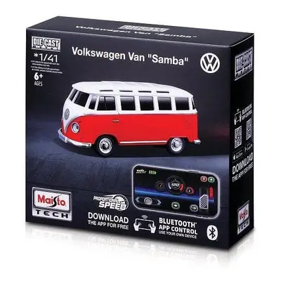 RC auto Maisto Die-Cast Metal se světly 1:41, Volkswagen Van Samba červené, 2,4 GHz, USB, XTR