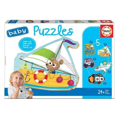 Puzzle Educa Baby puzzle Zvířátka v dopravních prostředcích 5v1 (3-5 dílků)