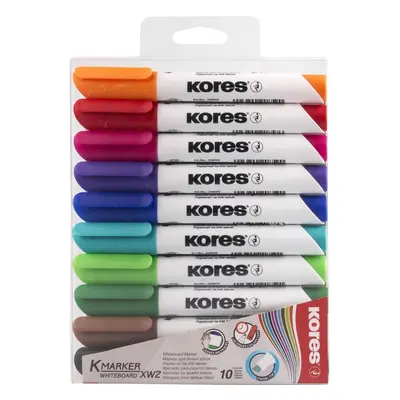 Popisovač KORES K-MARKER na bílé tabule, zkosený hrot 3 - 5 mm - sada 10 barev