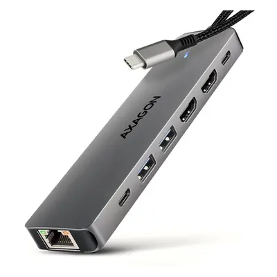 AXAGON HMC-7HX2, 7-in-1 Hub, USB-C 5Gbps, 2x USB-A, 1x USB-C, 2x HDMI 4k/60, RJ-45, PD 100W