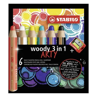 Pastelky STABILO Barevné tužky "Woody ARTY 3 in 1", 6 různých barev, kulatá, silná, STABILO