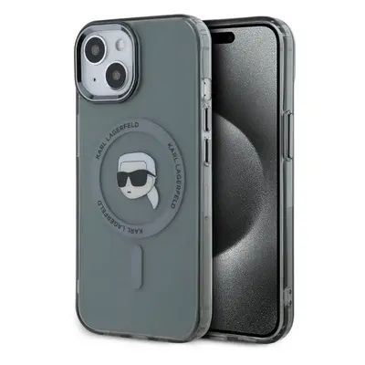 Kryt na mobil Karl Lagerfeld IML Karl Head Metal Frame MagSafe Zadní Kryt pro iPhone 15 Pro Blac