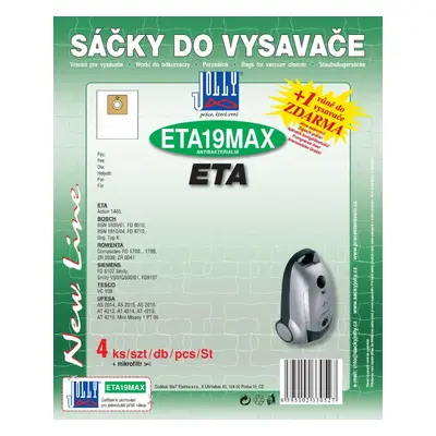 Sáčky do vysavače Sáčky do vysavače ETA19 MAX - textilní - vůně Fresh