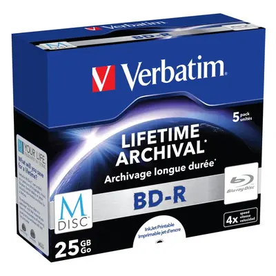 Média VERBATIM M-DISC BD-R SL 25GB, 4x, printable, jewel case 5 ks