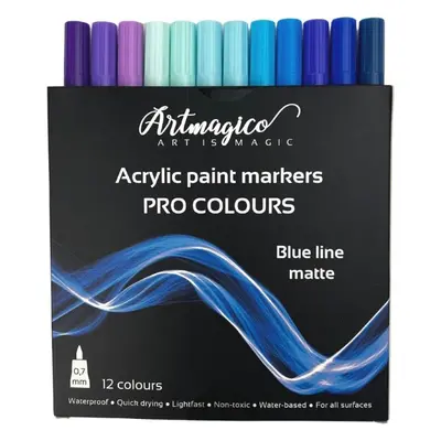 Popisovače Artmagico Pro Blue Line akrylové fixy, modré odstíny, 12 ks