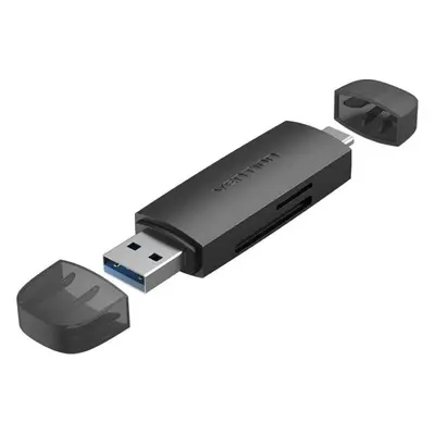 Čtečka karet Vention 2-in-1 USB 3.0 A+C Card Reader(SD+TF) Black Dual Drive Letter