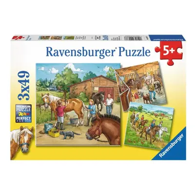 RAVENSBURGER Puzzle Den u koní 3x49 dílků