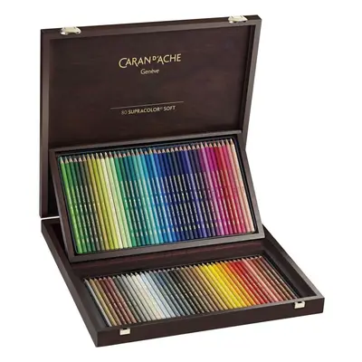 Pastelky CARAN D'ACHE Supracolor Aquarelle 80 barev v dřevěném boxu