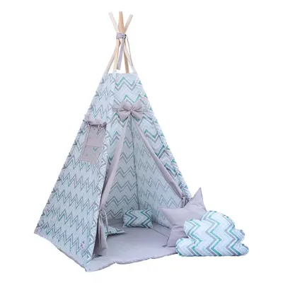 Dětský stan BabyTýpka teepee Cikcak mint grey