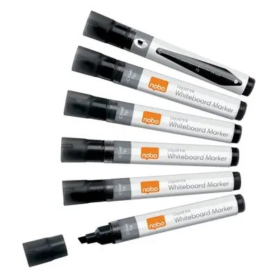 Popisovač NOBO Liquid Ink Whiteboard Pens Chisel Tip, černý - balení 10 ks