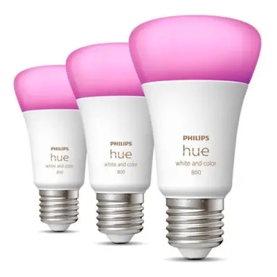 Philips Hue 8719514328389 LED žárovky 3x6,5W | E27 | 800lm | 2000-6500K | RGB - set 3 ks, White 