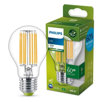 Philips 8719514343788 LED filamentová žárovka 1x4W/60W | E27 | 840lm | 3000K - čirá, Ultra Effic