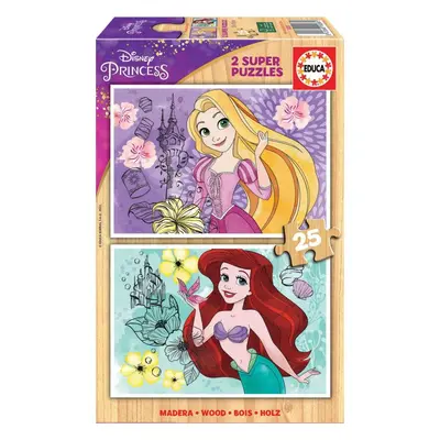 EDUCA Dřevěné puzzle Disney princezny: Locika a Ariel 2 × 25 dílků