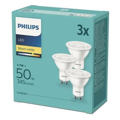 LED žárovka Philips LED 4.7-50W, GU10 2700K, 3ks