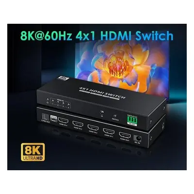 Rozbočovač PremiumCord HDMI switch 4:1 8K@60Hz,4K@120Hz, 1080P, HDR,ovládání tlačítkem a dálkový