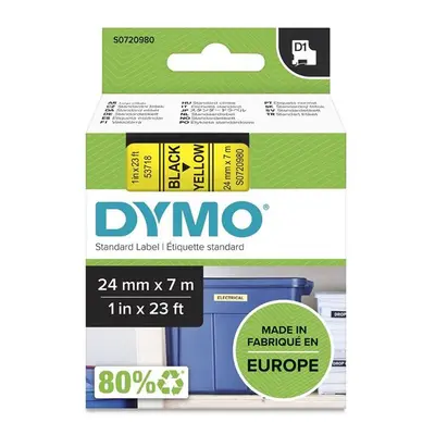 Dymo originální páska do tiskárny štítků, Dymo, 53718, S0720980, černý tisk/žlutý podklad, 7m, 2