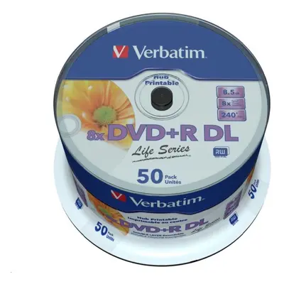 Média VERBATIM DVD+R DL 8,5GB, 8x, printable, inverse stack, spindle 50 ks