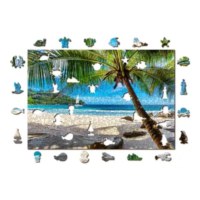 Puzzle Woden City Dřevěné puzzle Pláž na Paradise Island, Karibské moře 2v1, 505 dílků eko