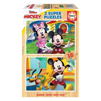 EDUCA Dřevěné puzzle Mickey a Minnie 2 × 16 dílků