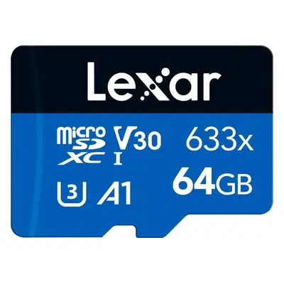 Lexar paměťová karta 64GB High-Performance 633x microSDXC™ UHS-I, (čtení/zápis:100/45MB/s) C10 A