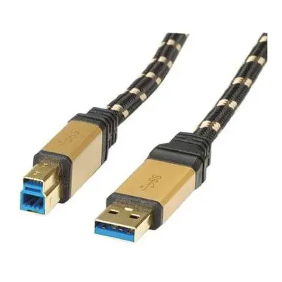 Datový kabel ROLINE Gold USB 3.0 SuperSpeed USB 3.0 A(M) -> USB 3.0 B(M), 3m - černo/zlatý