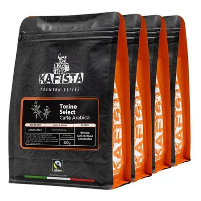 Káva Kafista "Torino Select" -Zrnková káva, 100% Arabica Espresso Káva, Pražená v Itálii 4 x 250