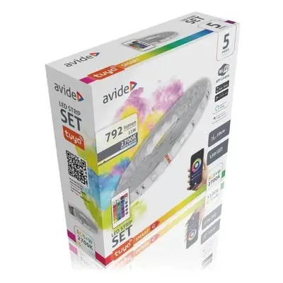 LED pásek Avide Set Wifi Tuya voděodolný LED pásek RGB+W s ovládáním a zdrojem 5m