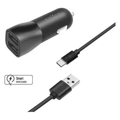 Nabíječka do auta FIXED Smart Rapid Charge 15W s 2xUSB výstupem a USB/USB-C kabelem 1 černá