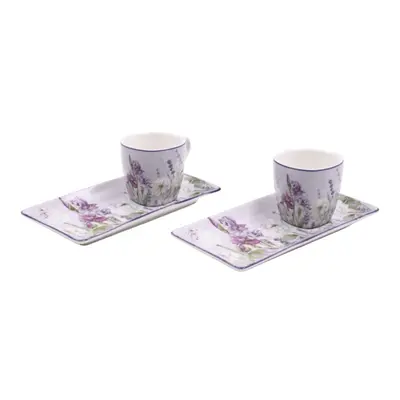 HOME ELEMENTS Espresso set 2 šálky, 75 ml, s podtácky, Levandule