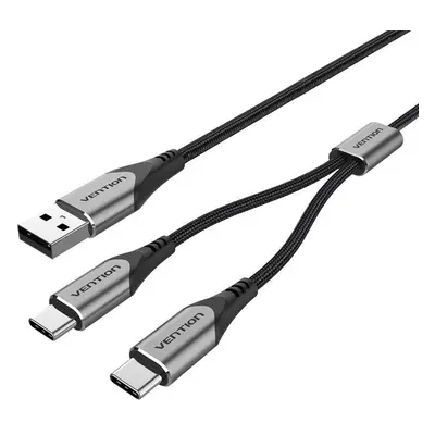 Datový kabel Vention USB 2.0 to Dual USB-C Y-Splitter Cable 0.5m Gray Aluminum Alloy Type