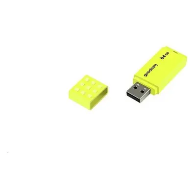 Goodram USB flash disk, USB 2.0, 64GB, UME2, žlutý, UME2-0640Y0R11, USB A, s krytkou