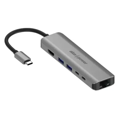 Dokovací stanice AlzaPower Metal USB-C Dock Station 6v1 with 8K vesmírně šedý