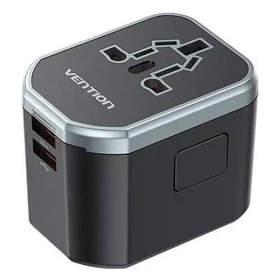 Nabíječka do sítě Vention 3-Port USB (C + A + A) Universal Travel Adapter (20W/18W/18W) Black