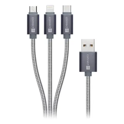 Napájecí kabel CONNECT IT Wirez 3v1, 1.2 m, stříbrný